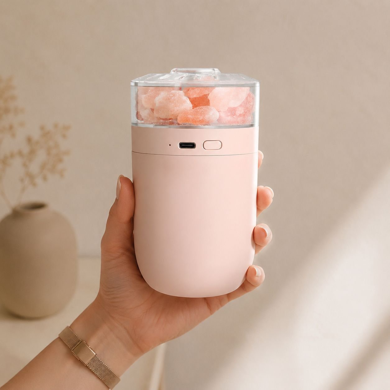 Wireless charging pad with salt lamp and air humidifier function