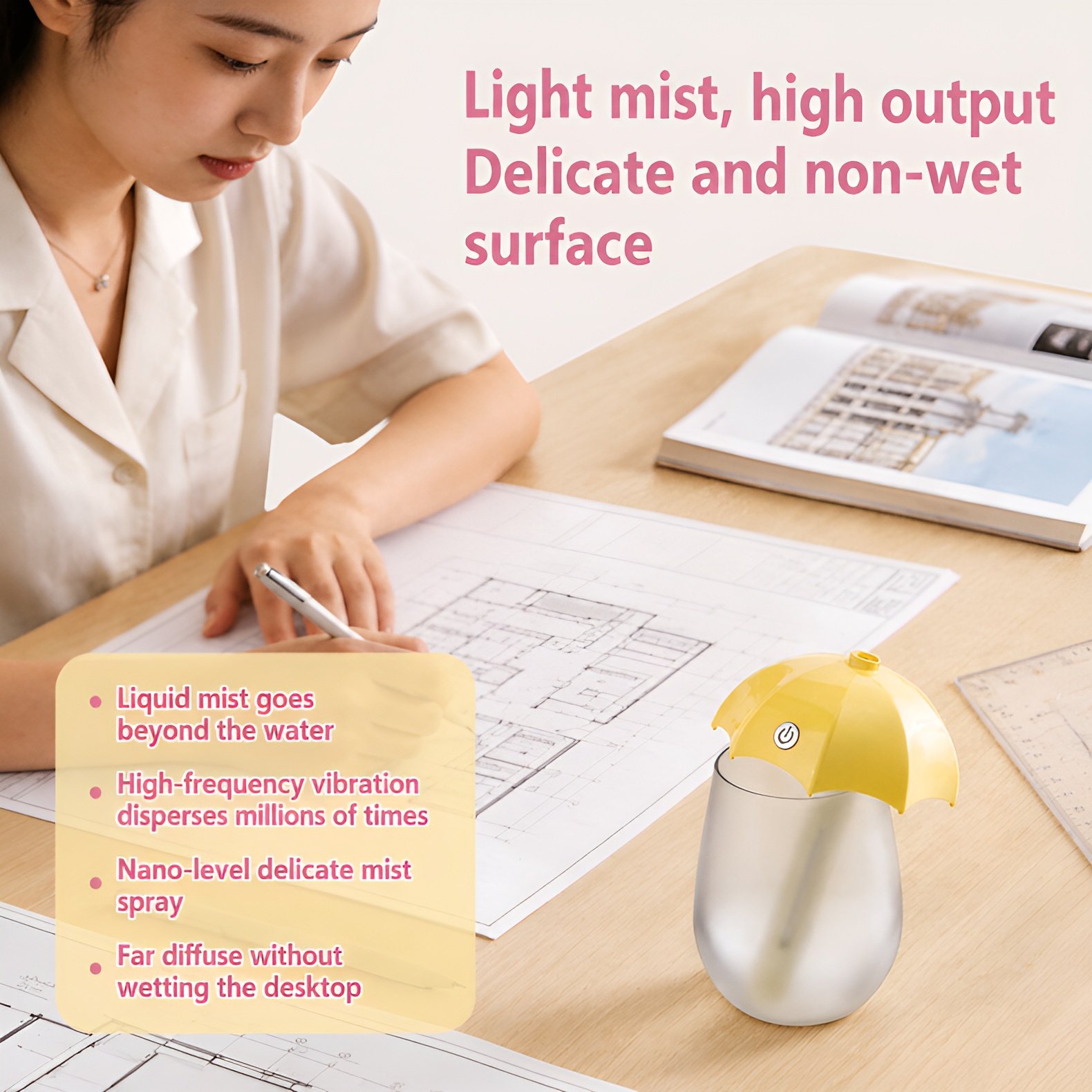 JMU Desktop Humidifier, USB Rechargeable Wireless Portable Mini Humidifier, Ultrasonic Atomizing, Um