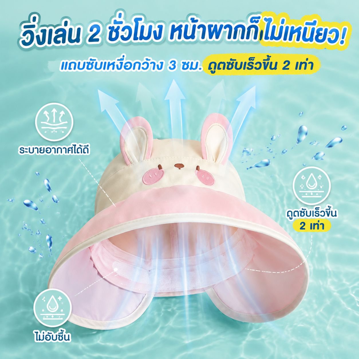 หมวกปีกกว้างกันแดดเด็กผู้หญิงแบบบางสำหรับฤดูร้อน