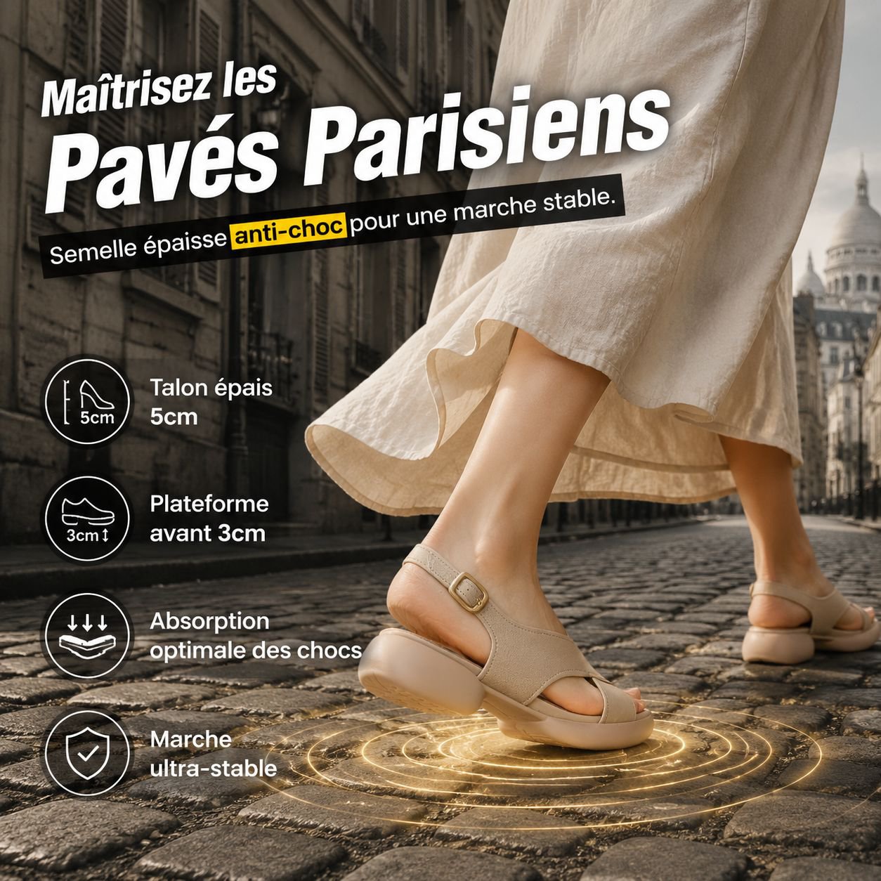 Sandales à semelles épaisses pour femme, style français, brides croisées, faciles à marcher