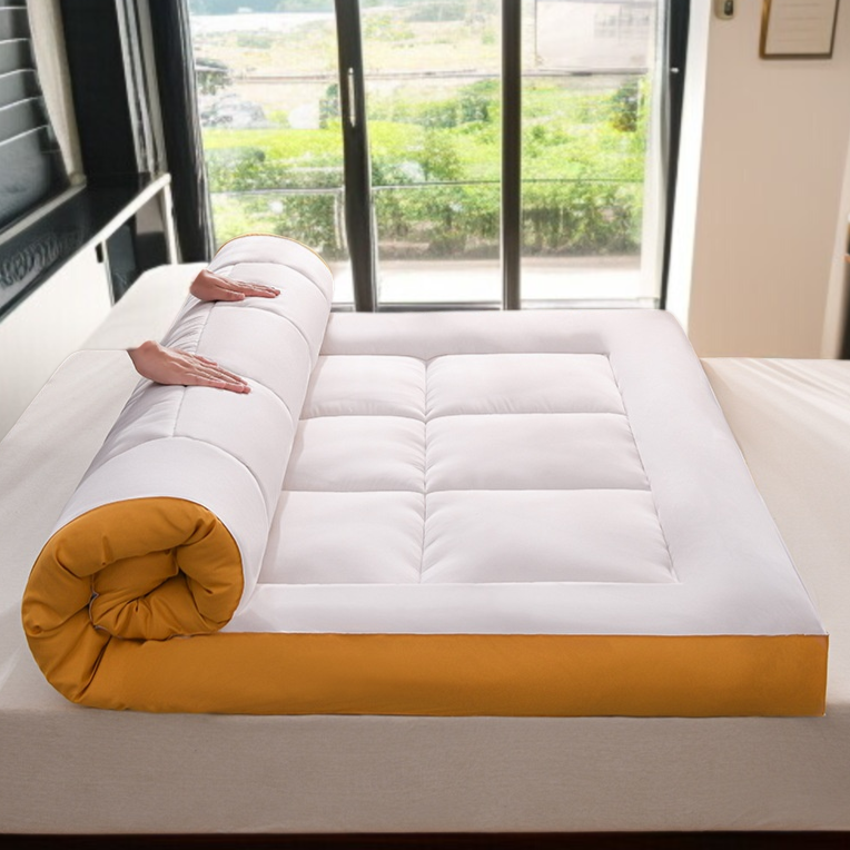 침대 위 콩 섬유 쿠션 매트리스 사용 장면