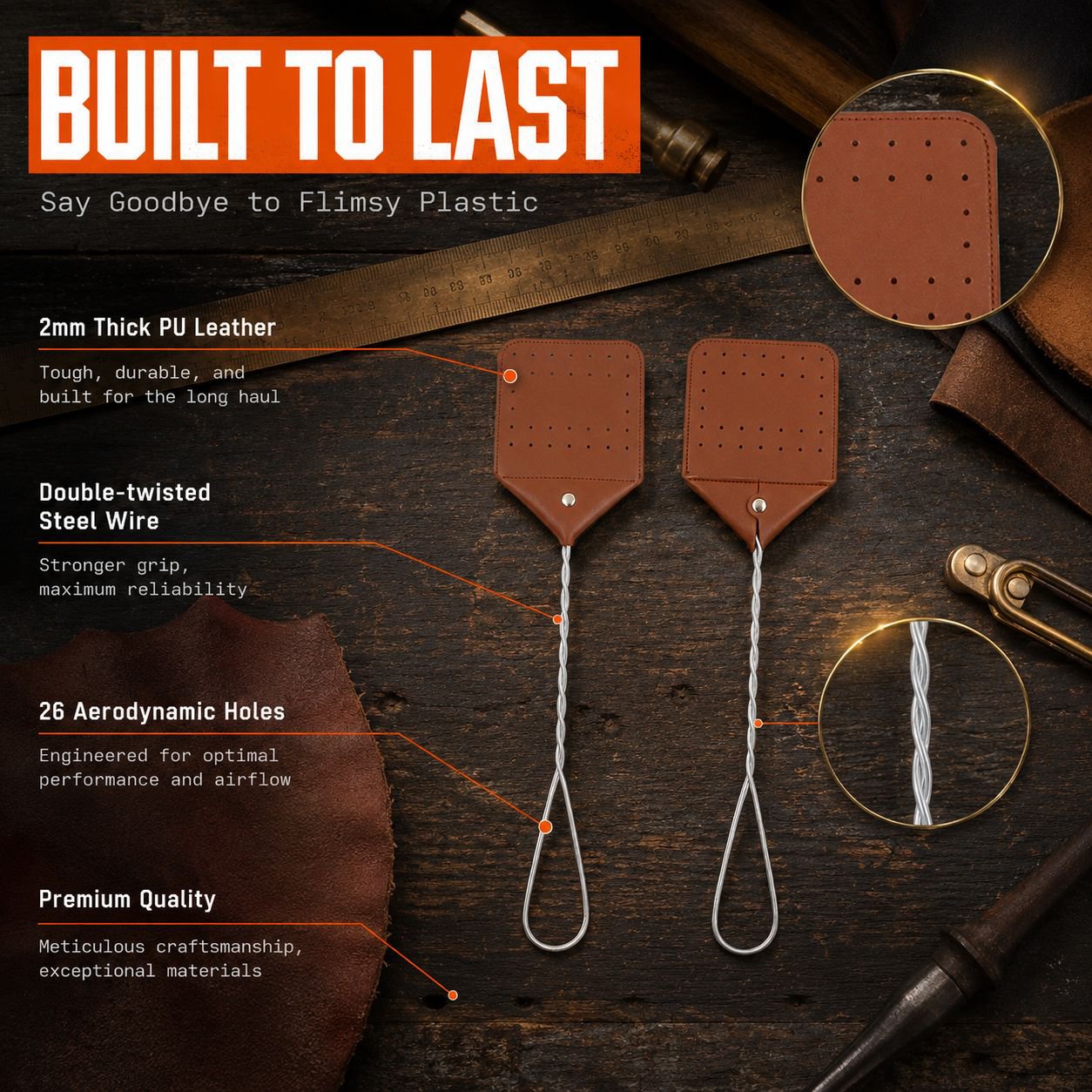 Durable Steel Handle Portable Fly Swatter Outdoor Mosquito Repellent