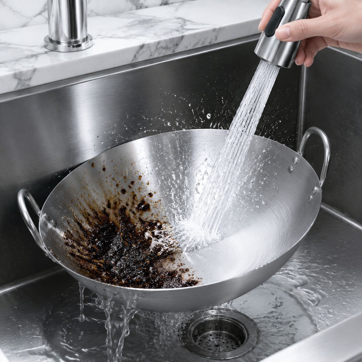 Restaurant Thick Stainless Steel Double Ear Large Frying Pan