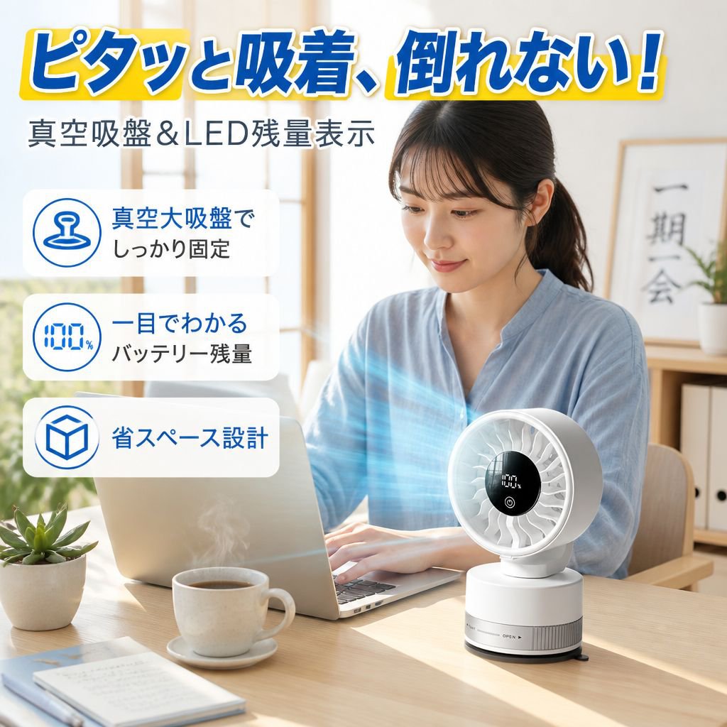携帯用デスクトップ吸着扇風機