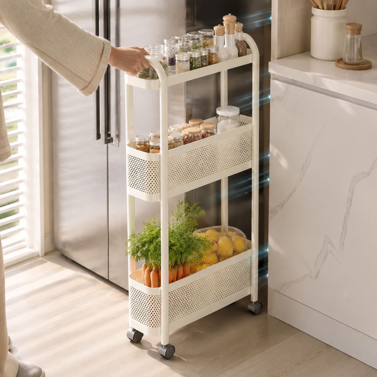 Storage rack for narrow gaps in the kitchen, multi-functional refrigerator storage cabinet, vegetabl