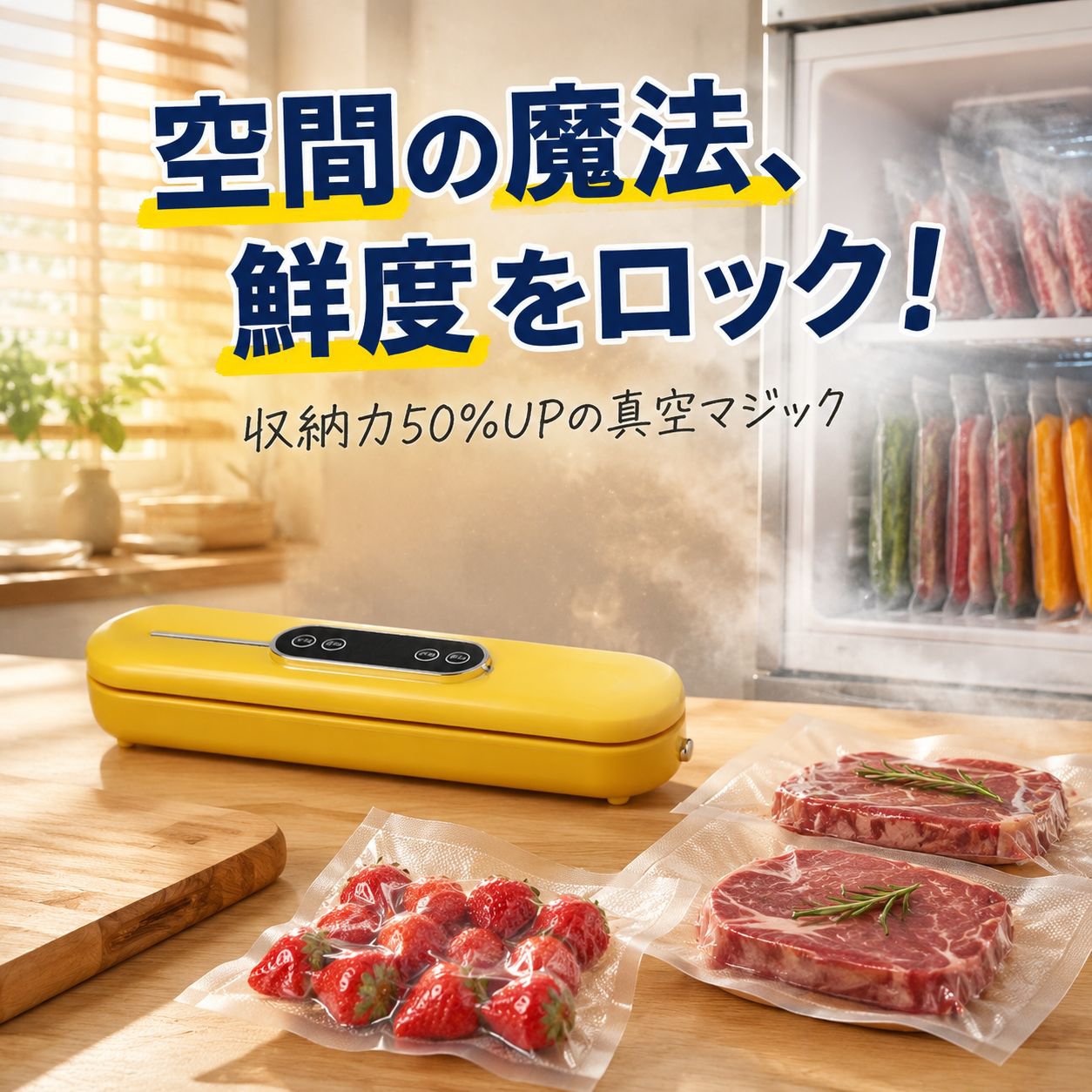 全自動食品真空保存機、冷蔵庫収納対応