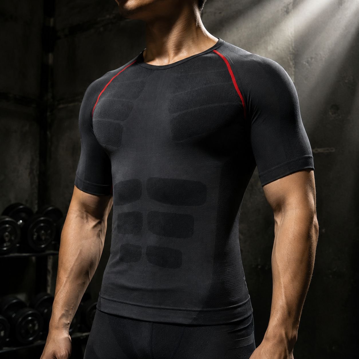 メンズスポーツ速乾タイトTシャツ、フィットネストレーニング通気トップス