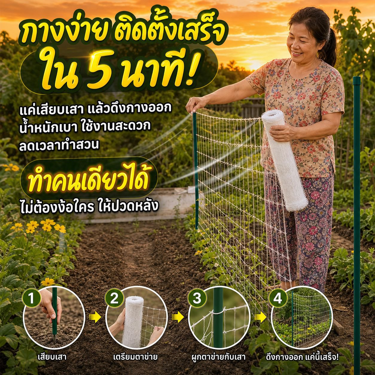 ตาข่ายปีนต้นไม้ DIY สำหรับสวน ขนาด 5x15 ฟุต