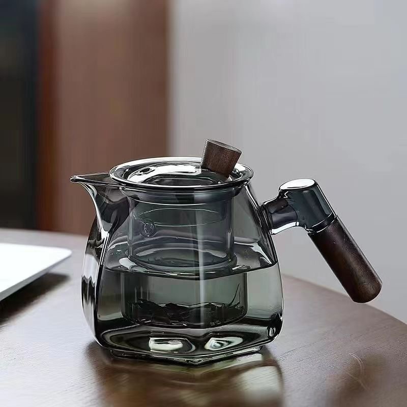 Hexagon High Borosilicate Glass Teapot with Wooden Handle