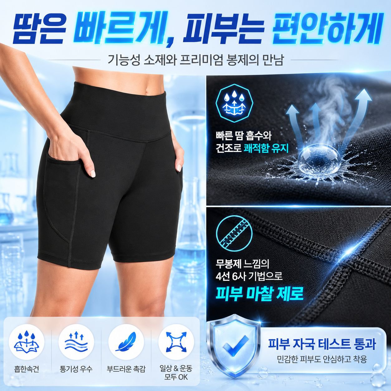 여성용 하이웨스트 요가 반바지 사이드 포켓