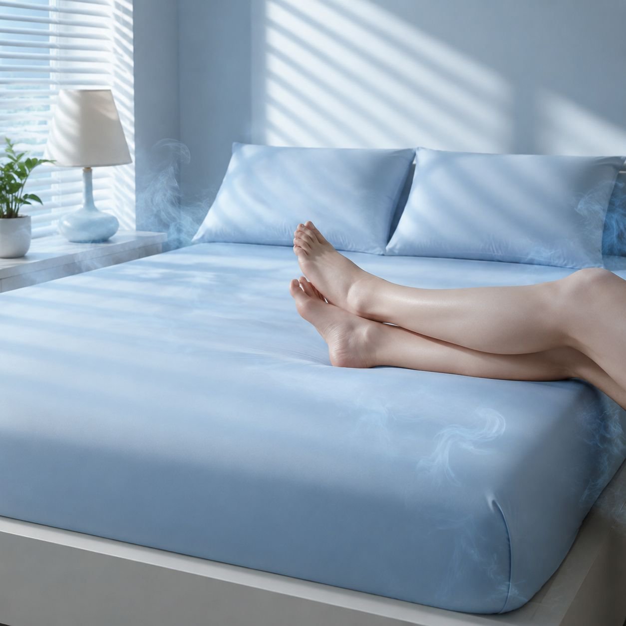 Class A Nylon Ammonium Silk Cooling Fitted Sheet on bed