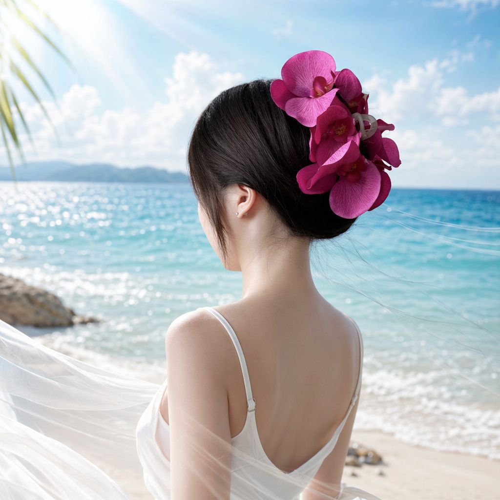 高級蘭シャーククリップ グラデーションフラワーヘアクリップ レディース多用途ヘアアクセサリー