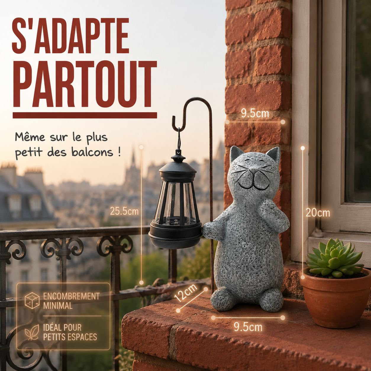 Lampe décorative solaire en forme de chat pour jardin extérieur