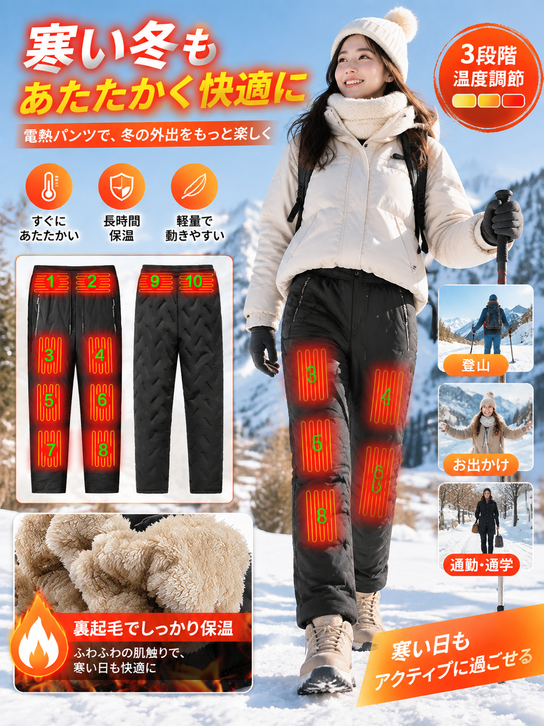 冬用ヒーター付きコットンパンツ、冬用ヒーター付き暖かいパンツ、スマート電気ヒーター温度制御ヒーター付きパンツ、ラムフリースヒーター付きパンツ