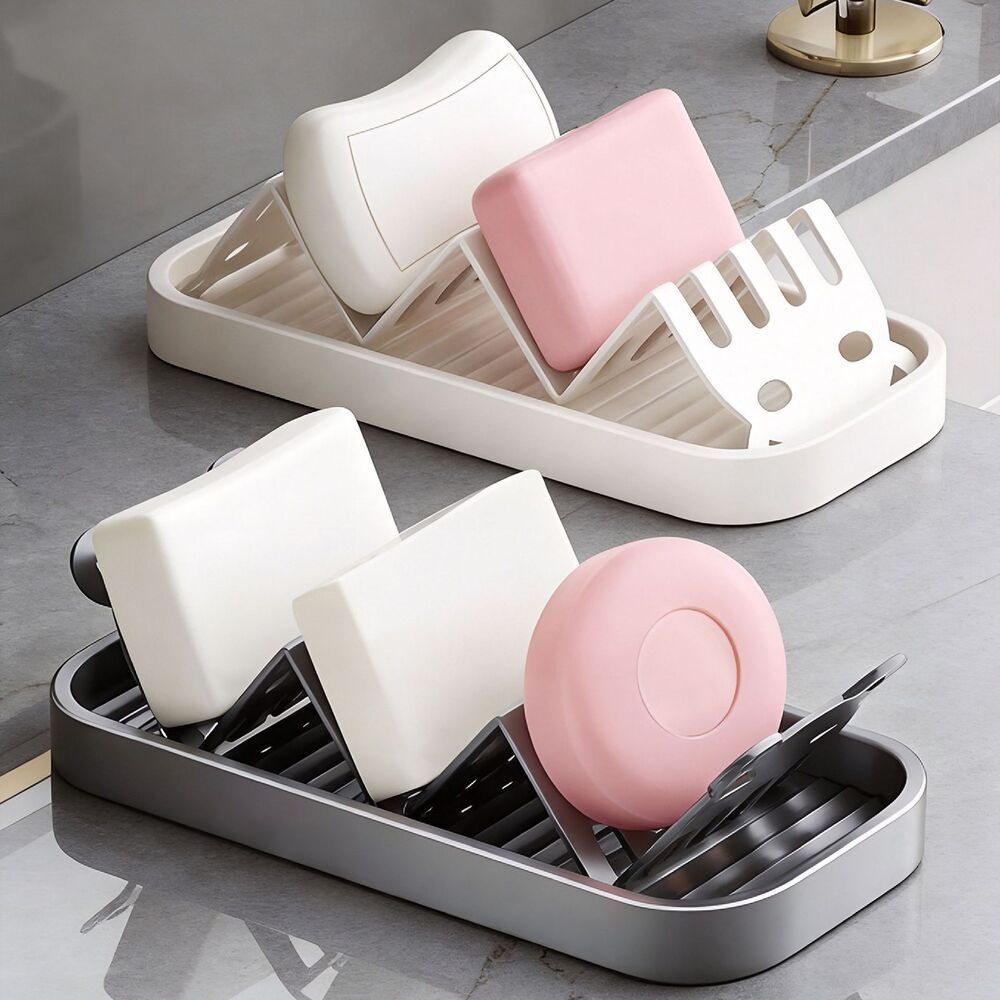 Household stainless steel W-shaped soap dish organizer for home bathroom, drainer tray, soap holder