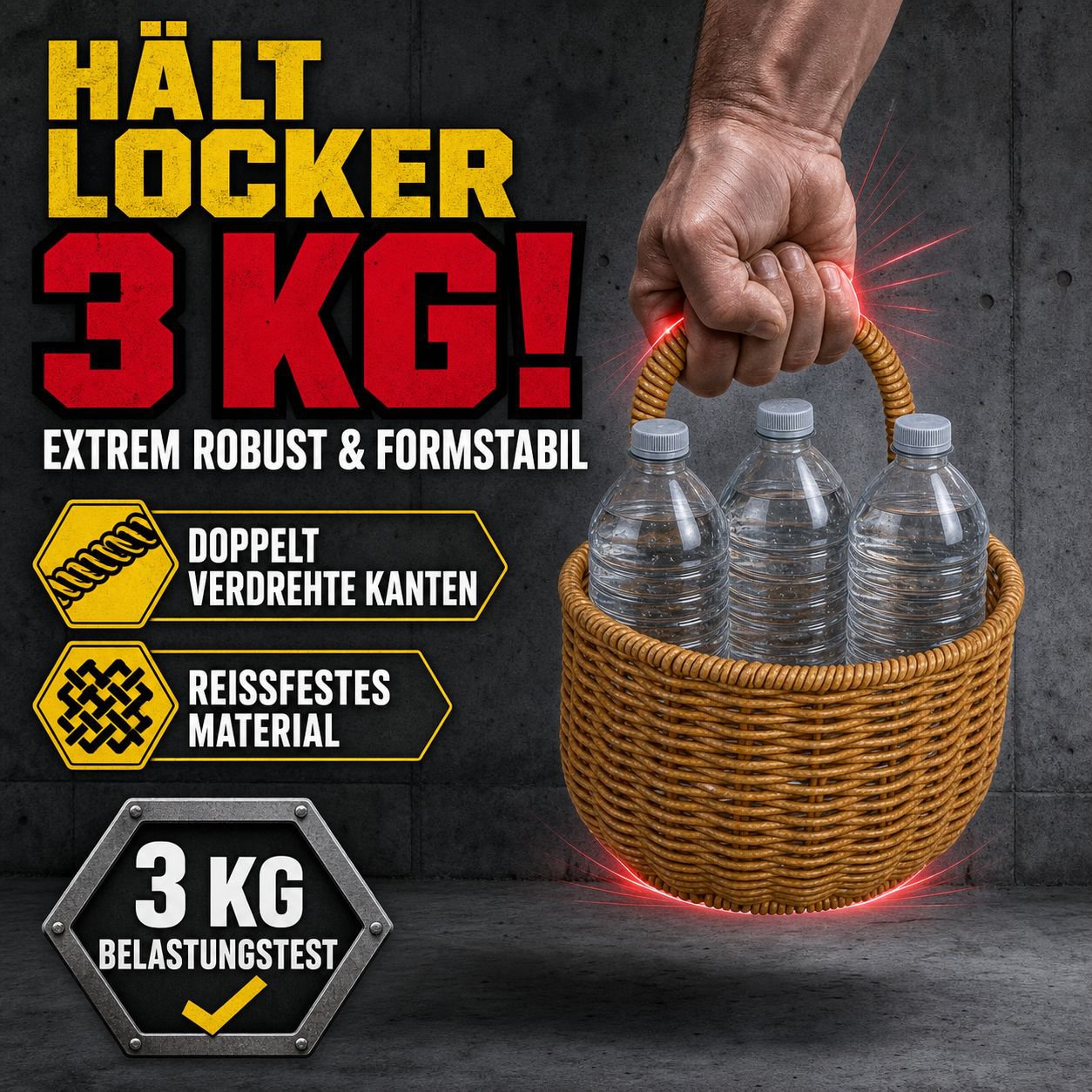 Wandhängender Rattan-Optik Aufbewahrungskorb, Kleiner Korb für Gemüse und Obst