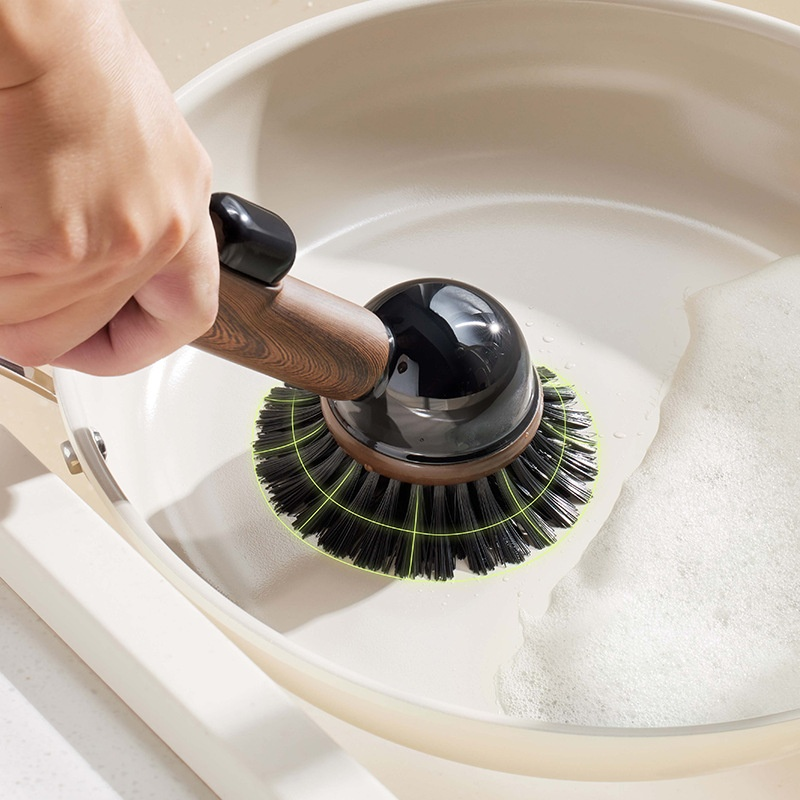 木目調吸盤付き長柄鍋用洗浄ブラシ 液体注入型 キッチン用