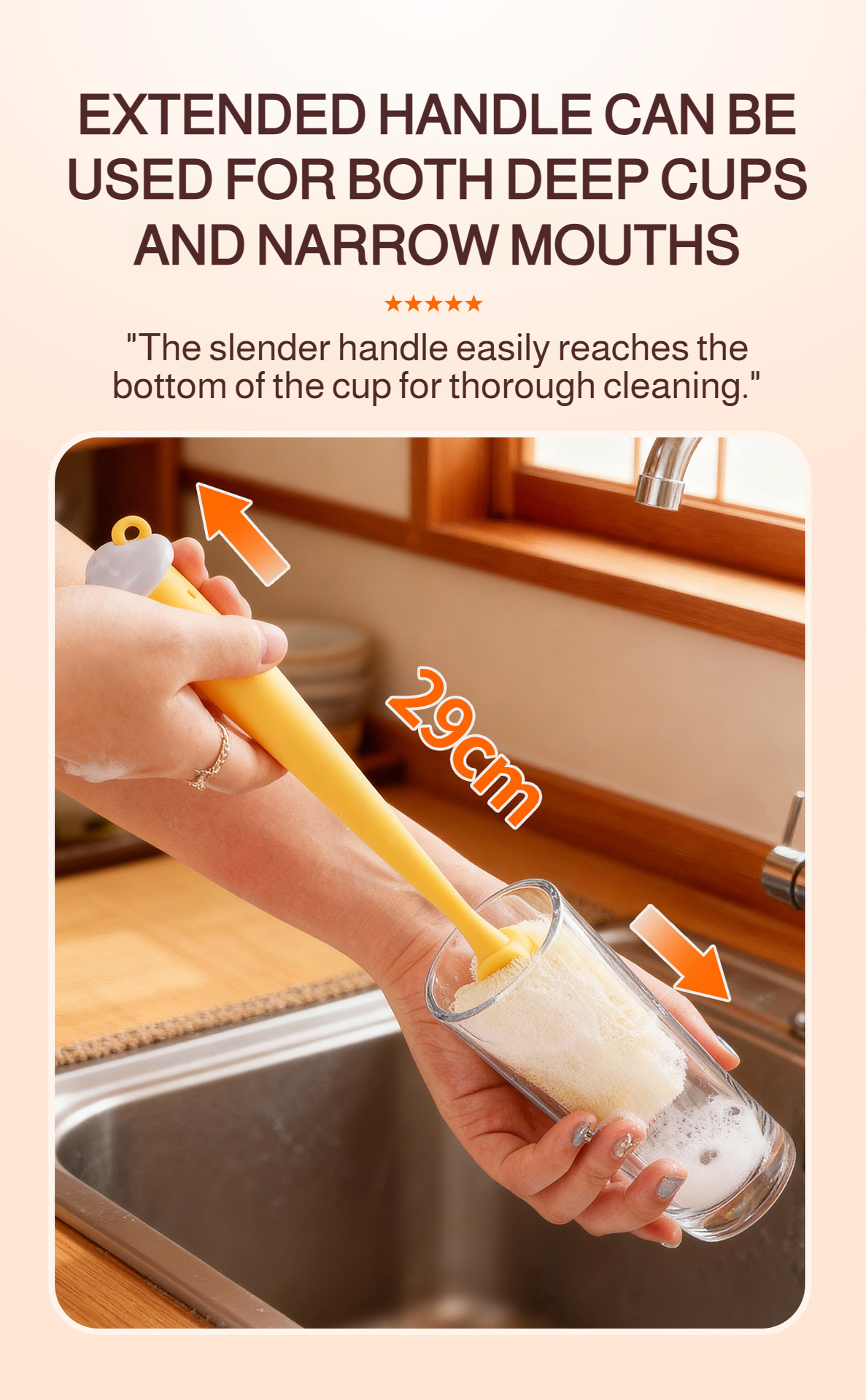 Easy-to-use cup and glass cleaning brush