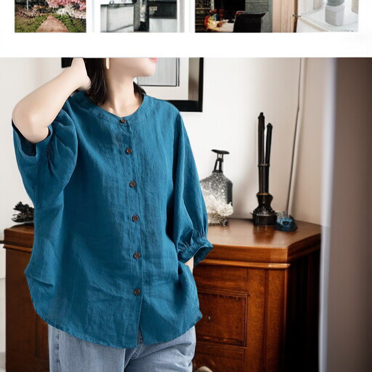 여성 반팔 셔츠 상의 전면 모습