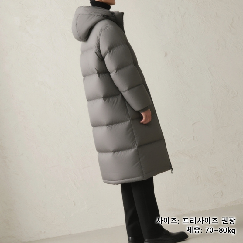 따뜻한 롱 다운 코트 디테일 클로즈업