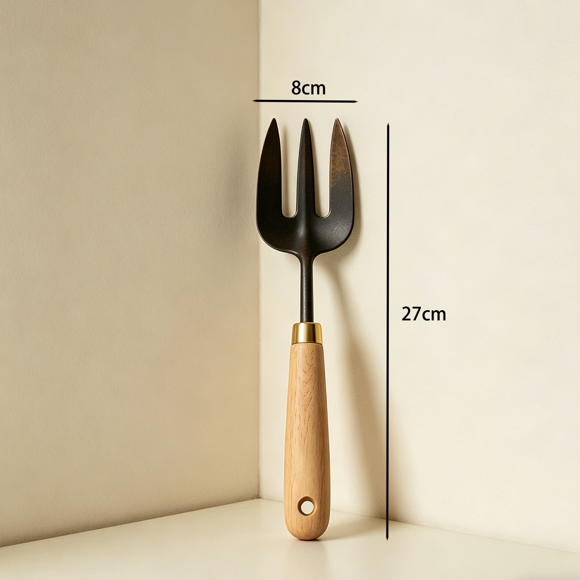 Set of three ergonomic garden rakes for soil cultivation