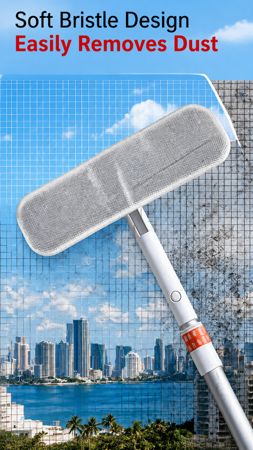JMY 2-in-1 brush and scraper cleaning a window screen