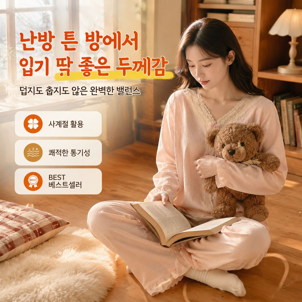 스위트 구름코튼 여성 긴팔 파자마 홈웨어 세트