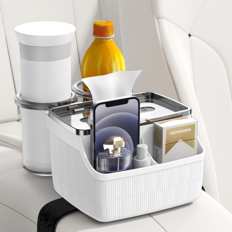 Car Armrest Box Upgraded 2 in 1 Storage Cup Holder Tissue Box