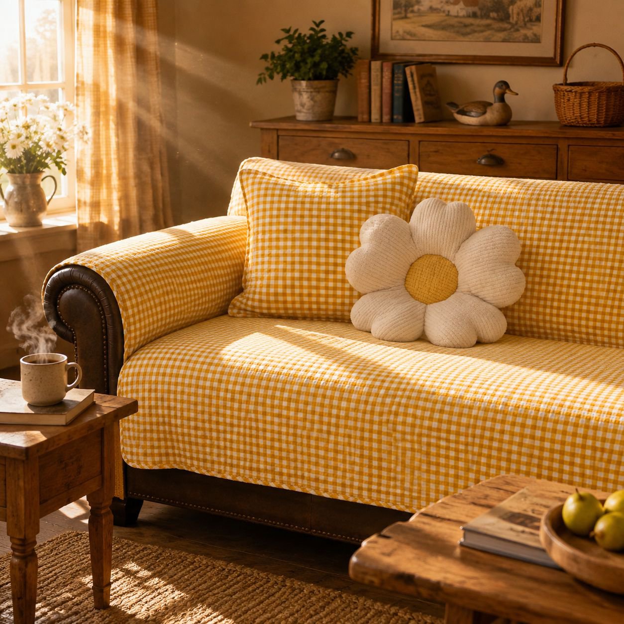 Bubble checkered quilted sofa cushion cream style sofa cushion