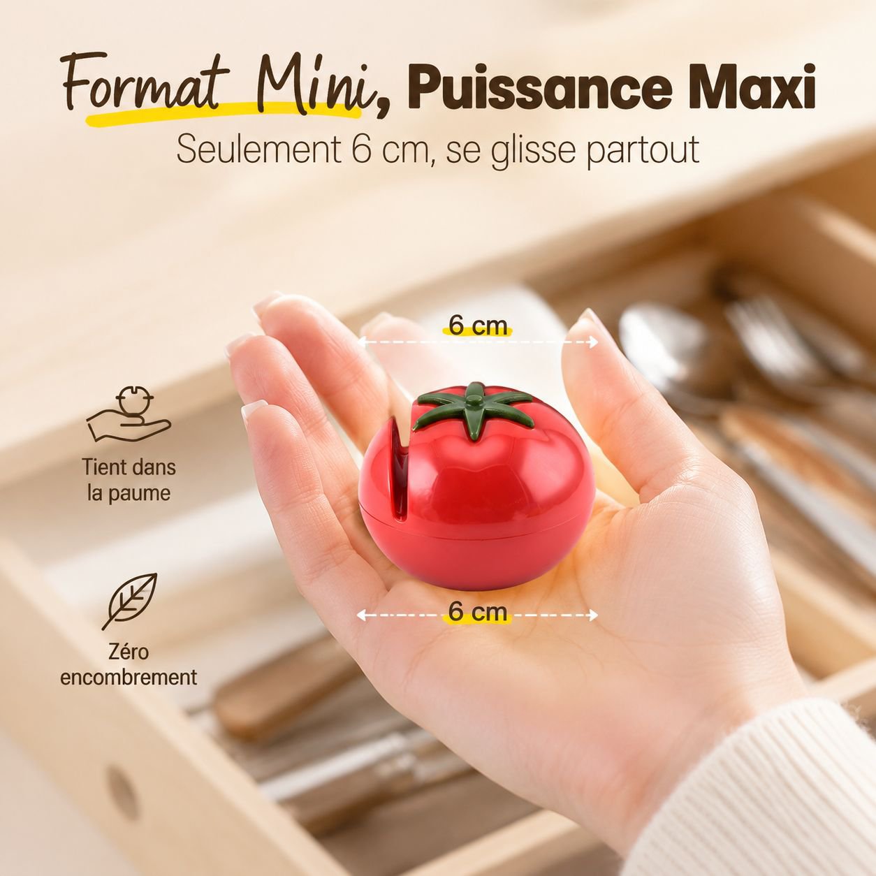 Aiguiseur manuel de couteaux design tomate, accessoire portable pour cuisine