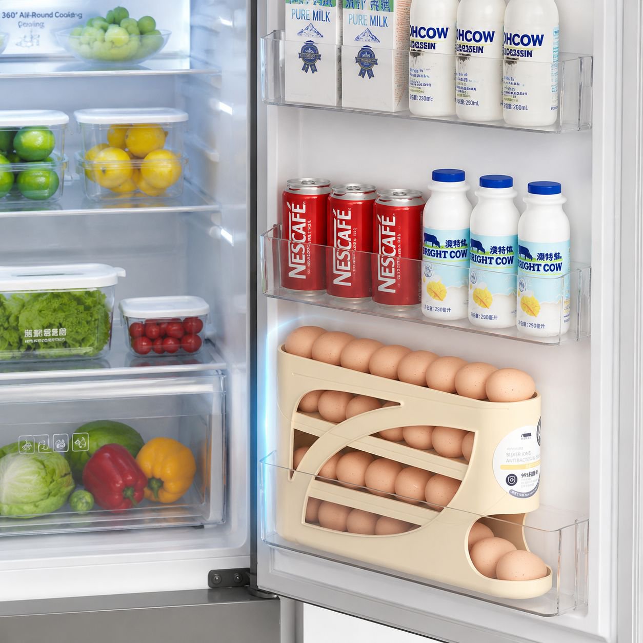 Rolling egg storage box, multi-layered slanted automatic egg roller, refrigerator egg tray, special 