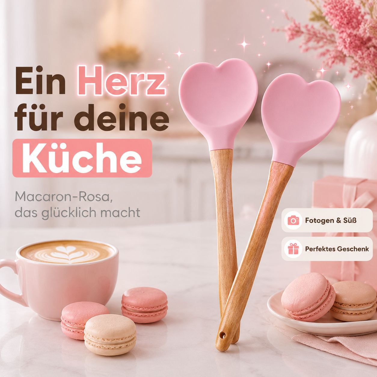 Rosa Herz-Silikonspatel 2 Stück Küchenaccessoire
