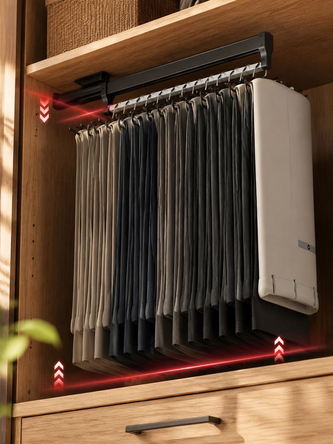 Multifunctional closet organizer holding clothes and accessories