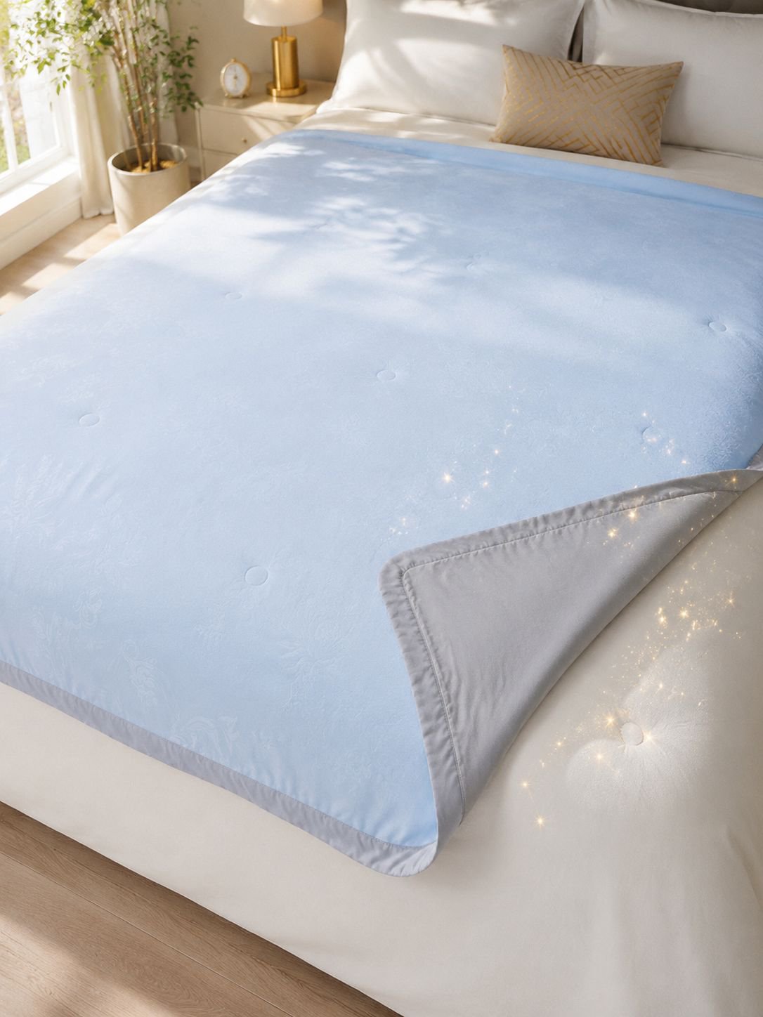 Modern bedroom with cool soybean fiber quilt