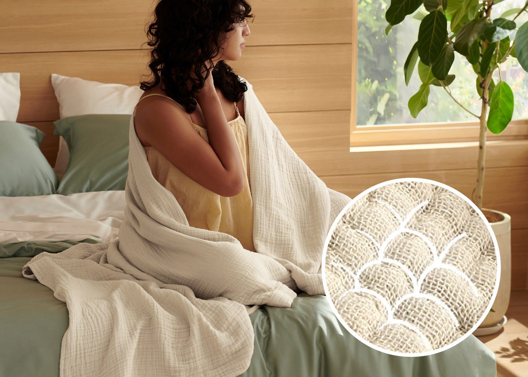 Folded lightweight cotton blanket on a chair