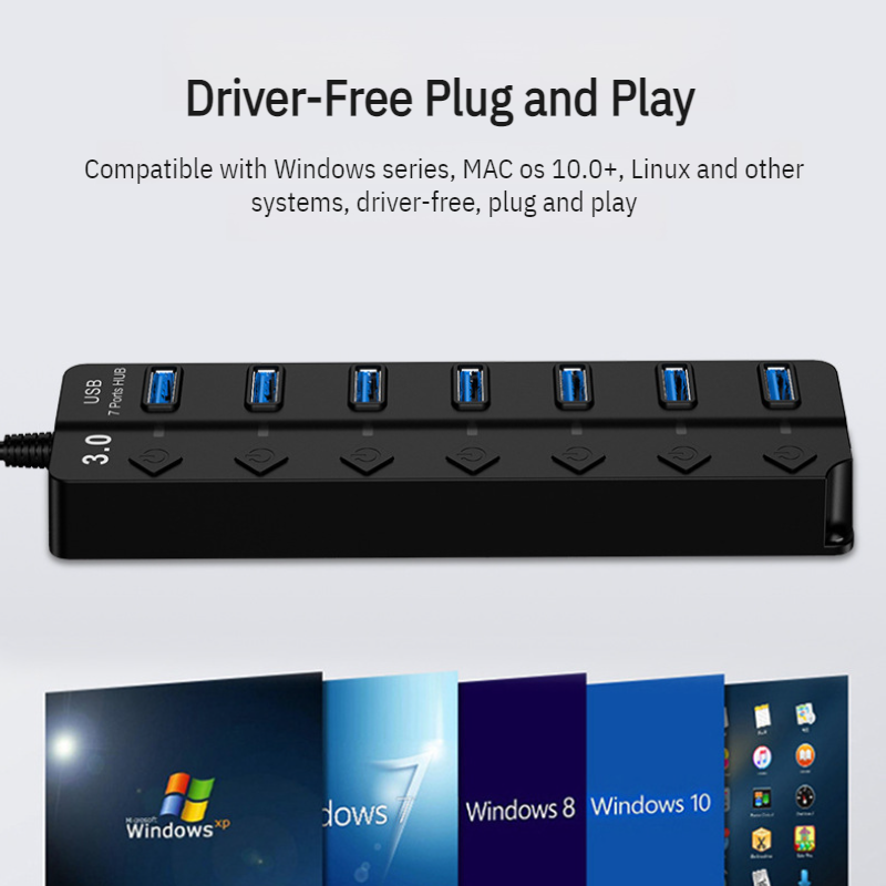 Divisor USB de cuatro puertos con interruptor y extensor para computadora