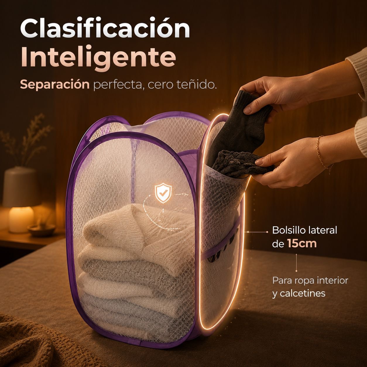 Cesta de ropa plegable y transpirable