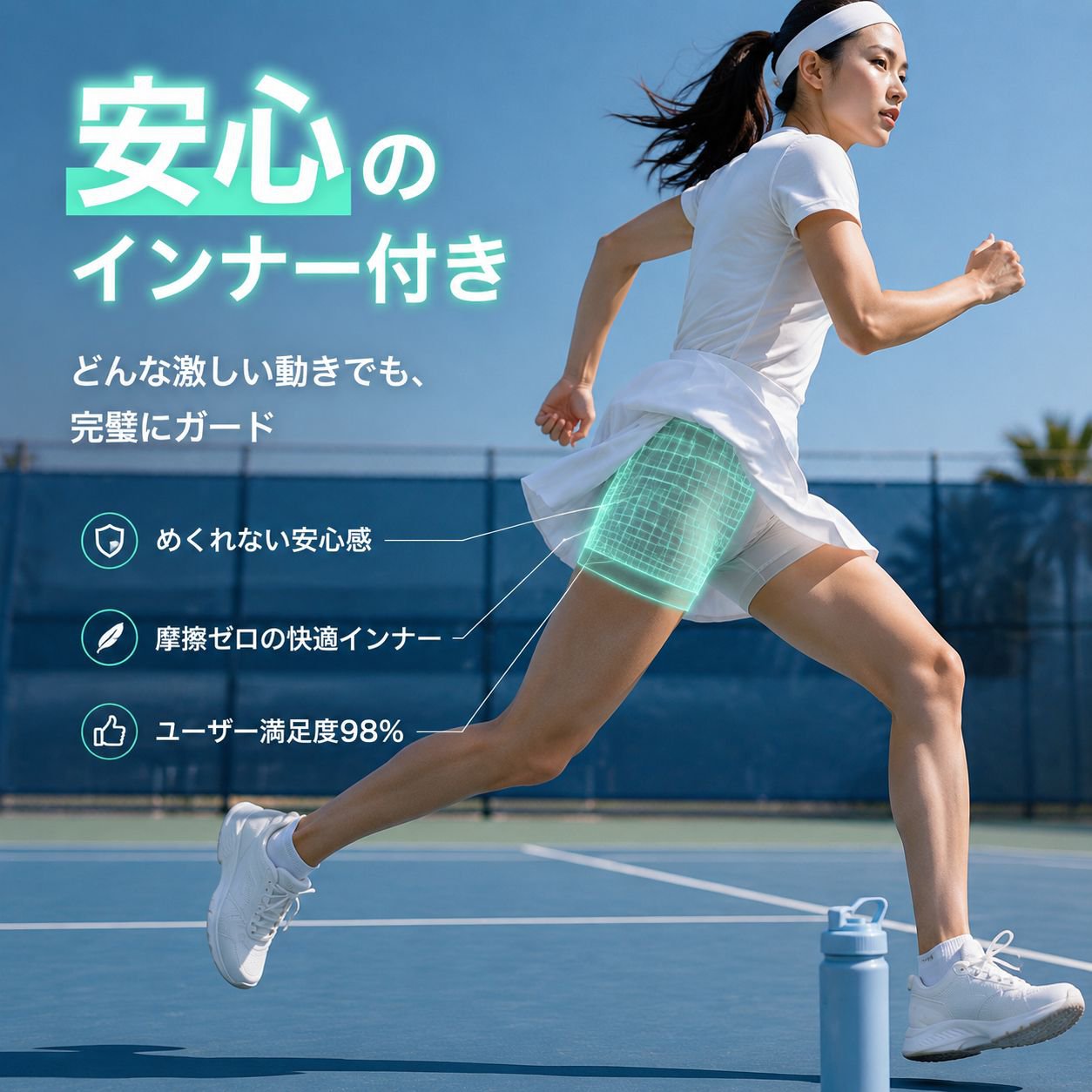 レディーススポーツプリーツスカート ポケット付きショートパンツ