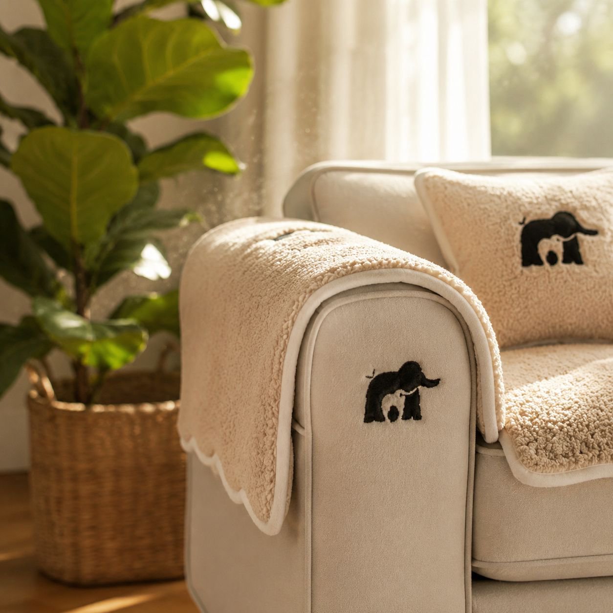 Close-up of elastic sofa cover material