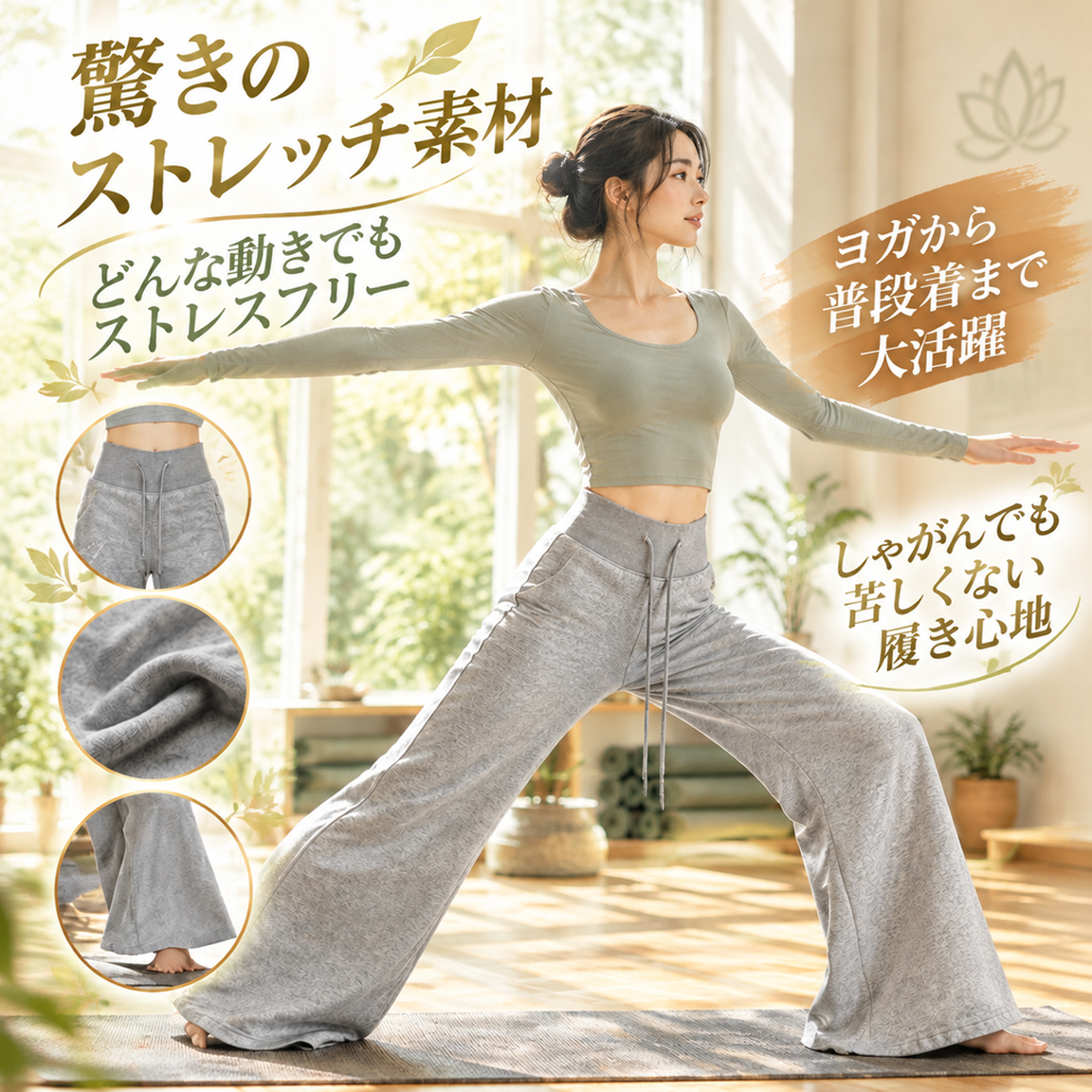 スリムに見えるハイウエストフレアスウェットパンツ
