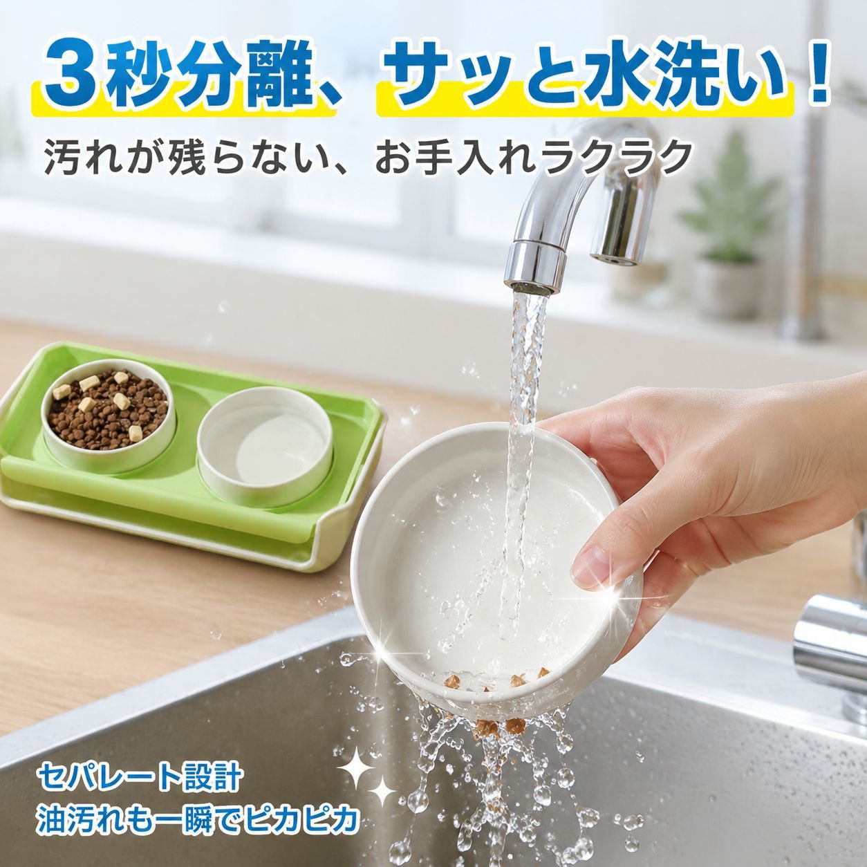 猫犬兼用の調節可能なセラミック給水ボウル、二重ボウルセットのペット用食器