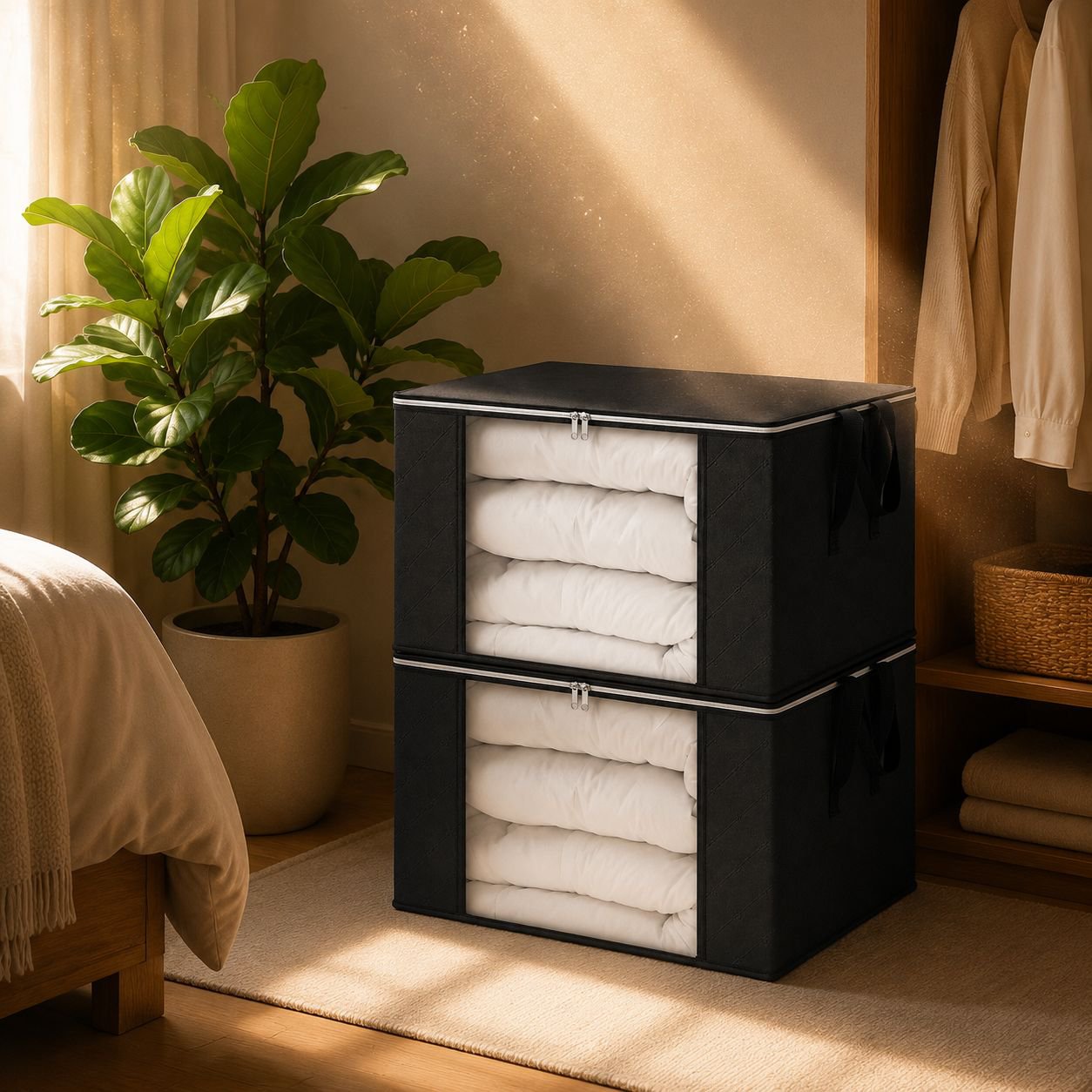 Closet organization with mildew resistant storage bag