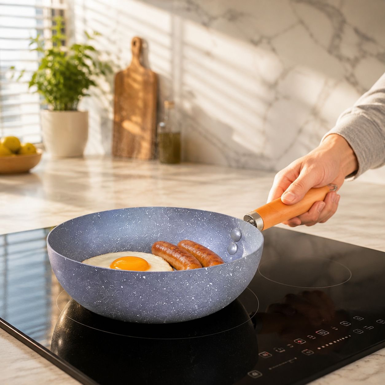 Non-stick mini frying pan with marble pattern, a stylish and affordable household mini frying pan.