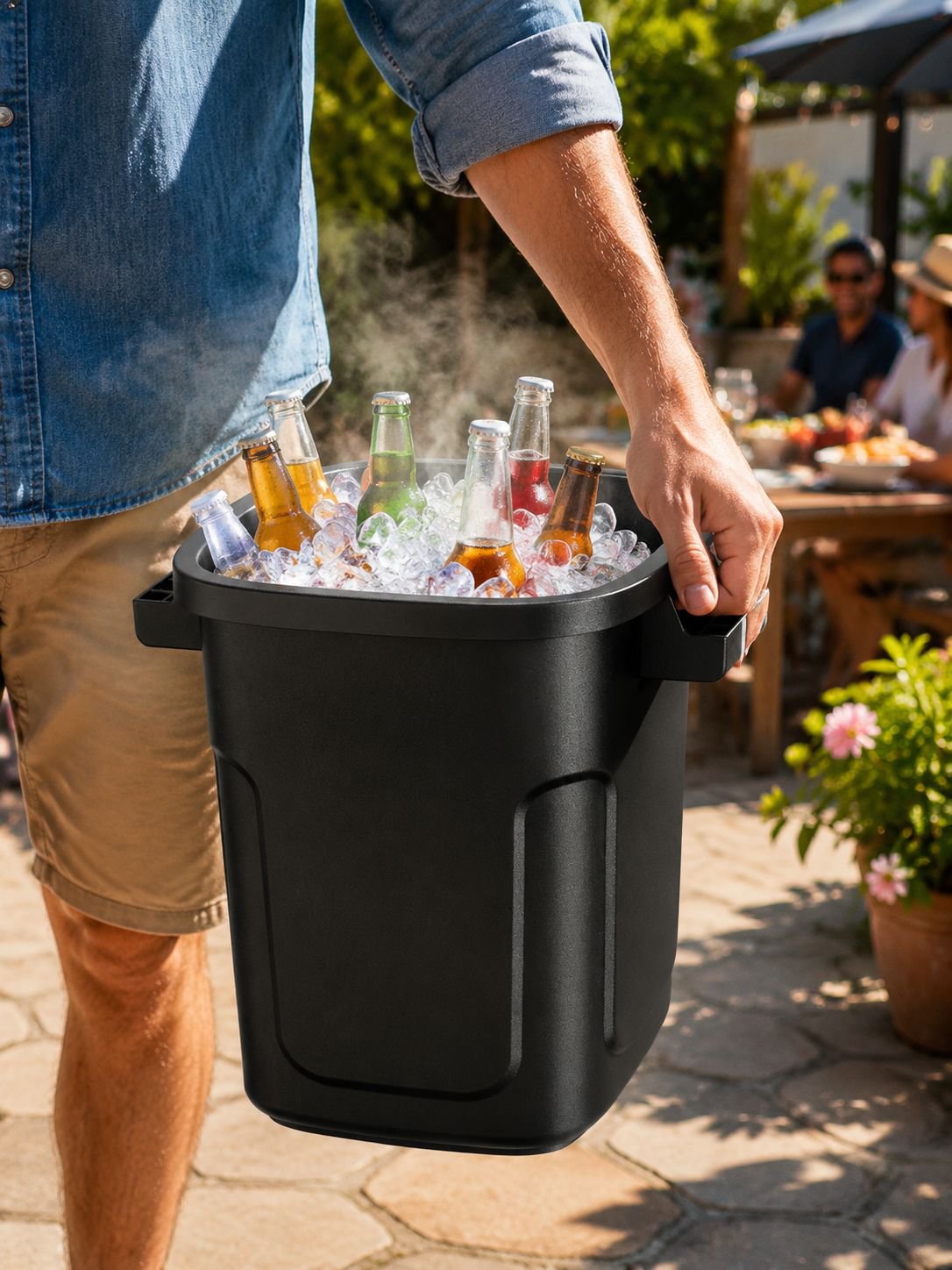 Household trash can with secure locking lid