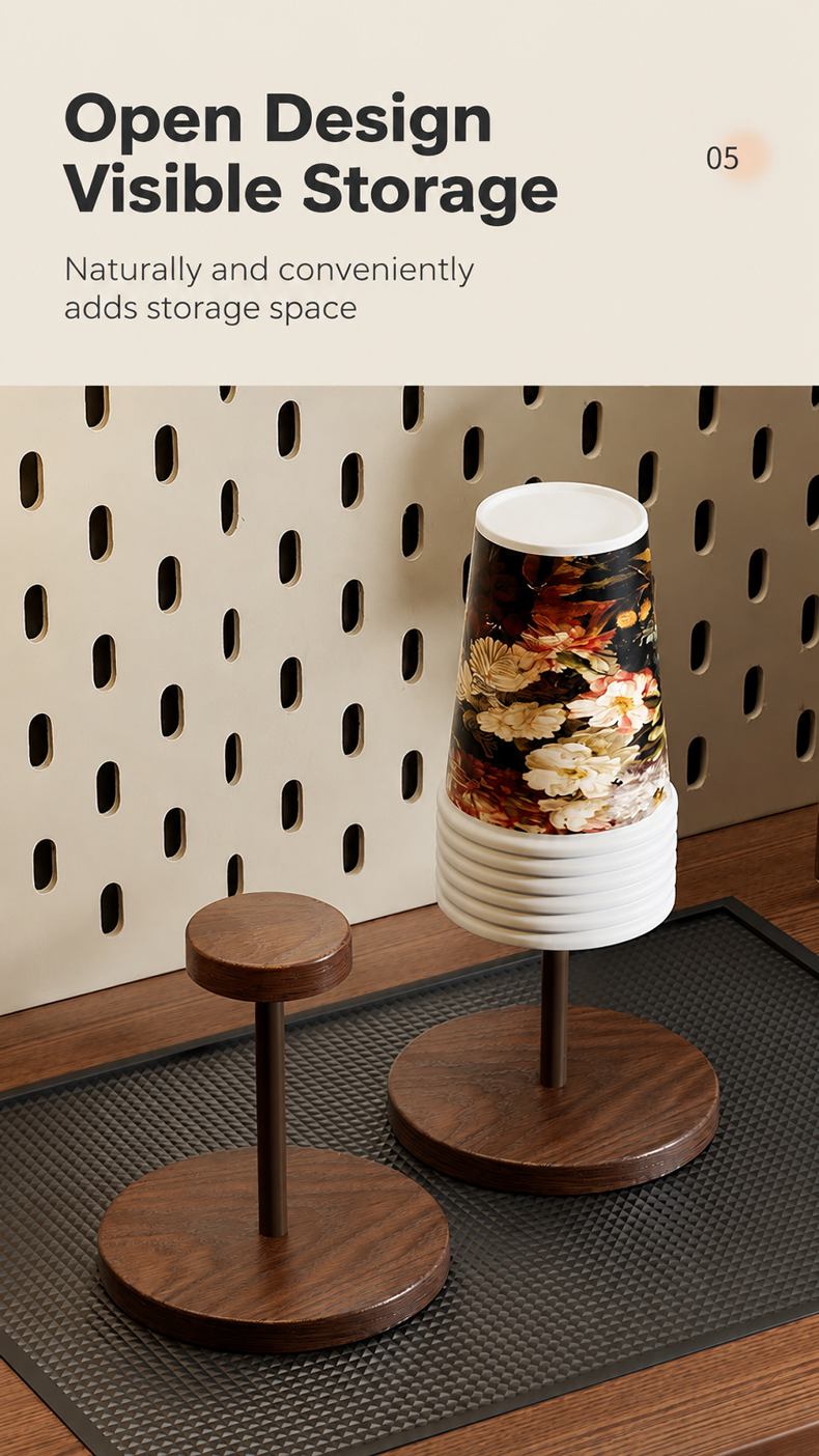Wooden paper cup dispenser displayed on a party table