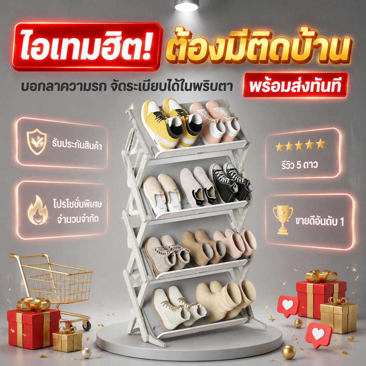 ชั้นวางรองเท้าหลายชั้นแบบพับได้ ประหยัดพื้นที่สำหรับบ้าน