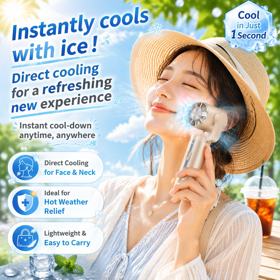 Ventilador portátil de mano, potente aire frío, enfriamiento instantáneo