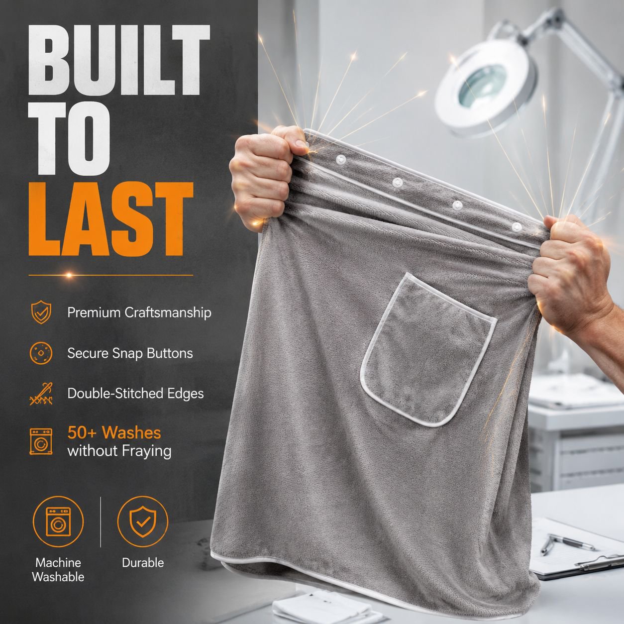 Thick buttoned bath towel set of 2, unisex, highly absorbent lint-free bathrobe