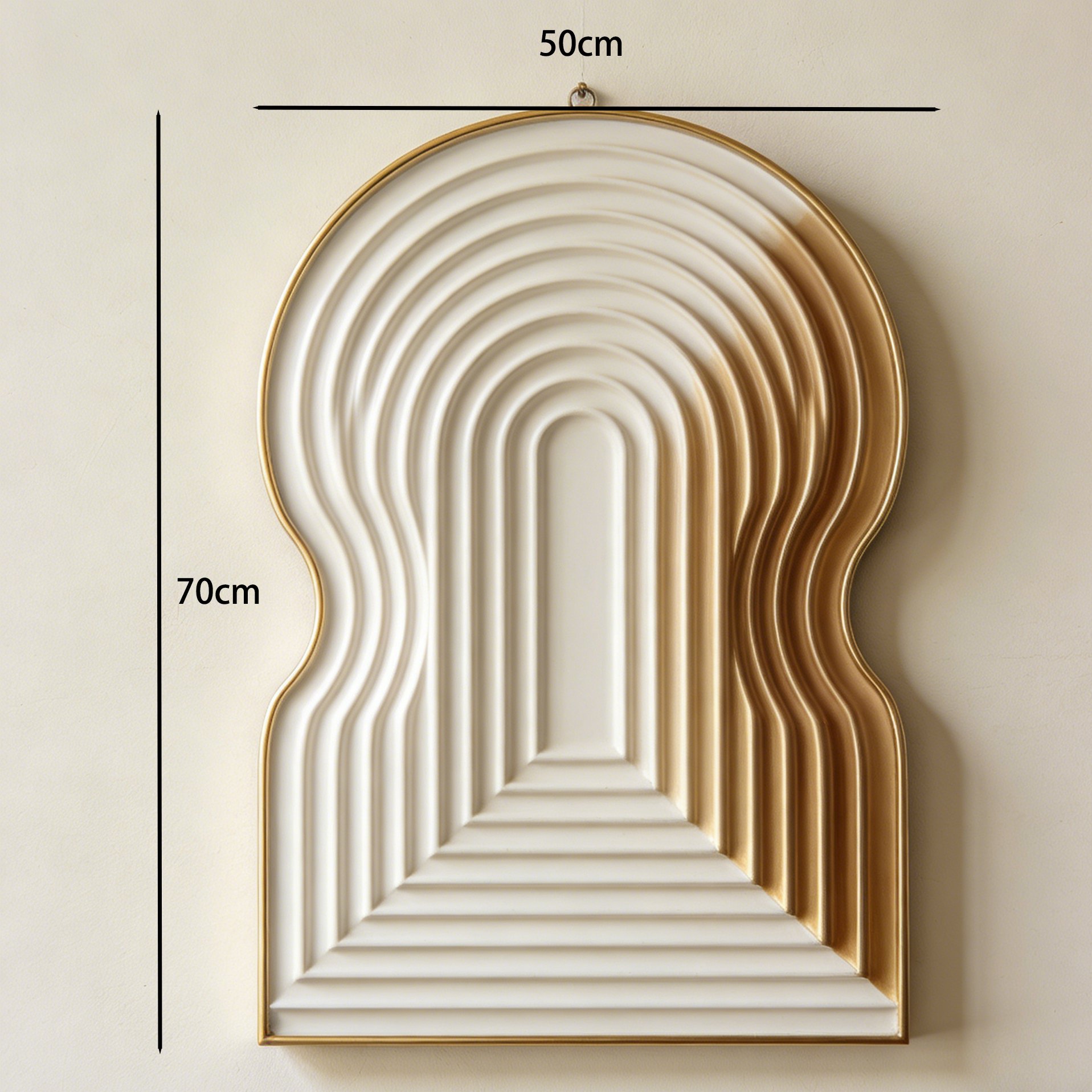 Modern living room with Milky Gold Arch Wall Hanging