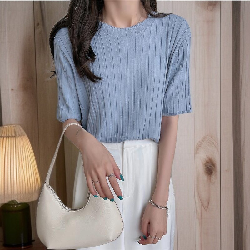 니트티 박시 반팔 상의 캐주얼 레깅스 여하  니트 반팔티